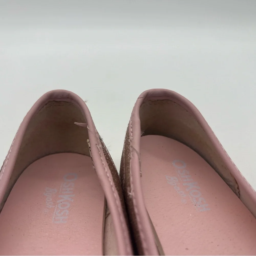 Oshkosh Girl Silver Shoes Flat Pink Flowers 12T M